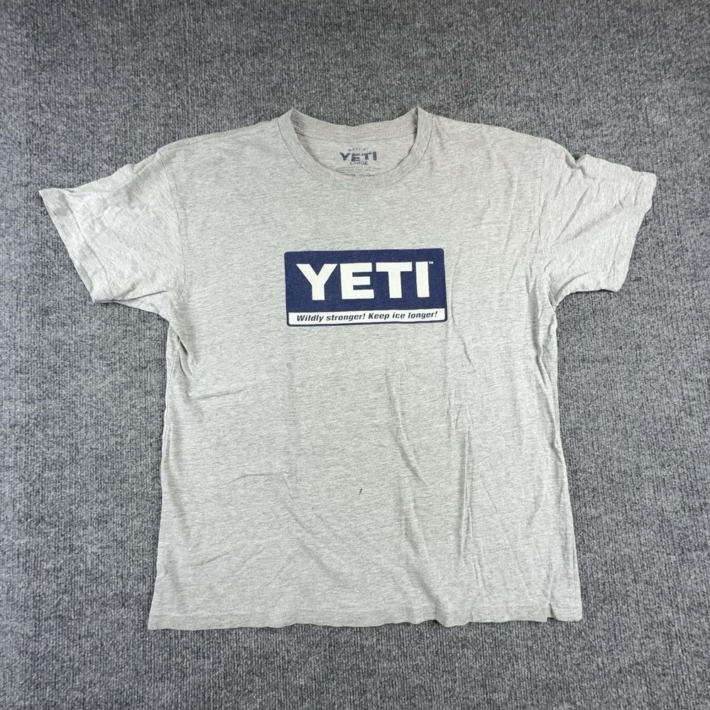 Yeti Shirt Mens Large Gray Logo Graphic Tee Wildly Stronger Keep Ice Longer